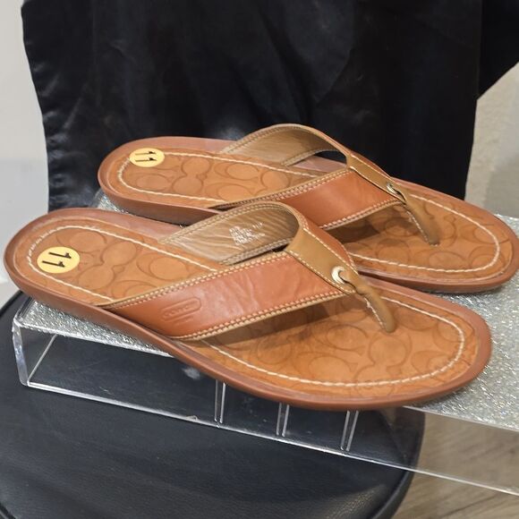 Coach Monogram Logo Leather Flip-Flop Sandals main image 7